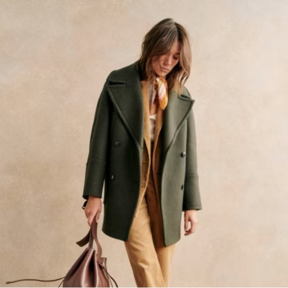 Sézane Sacha Pea Coat - 42 - Khaki NEW W TAGS
